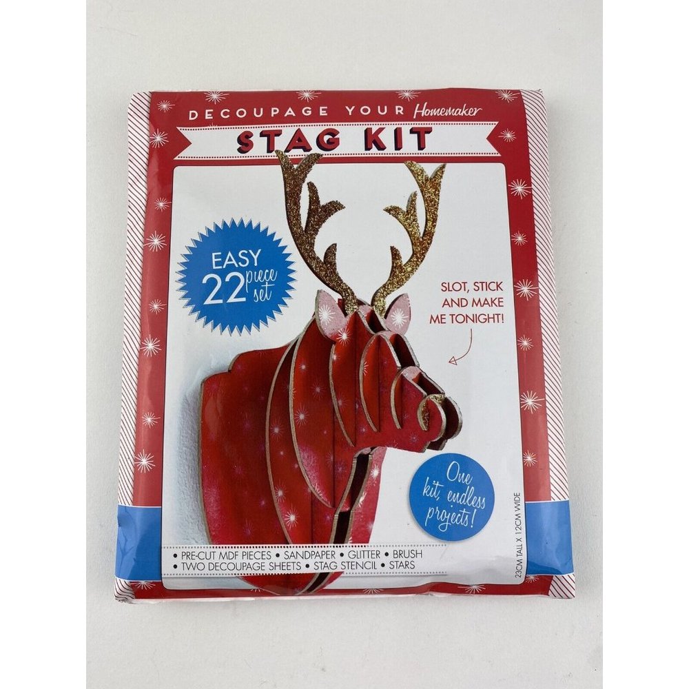 Decoupage Stag Kit Christmas Holiday Deer Glitter Red Stencil Craft Kit Head